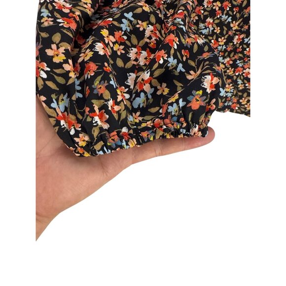 Loft Floral Ruffle Neck Blouse M Brown Long Sleeve Boho Cottagecore Career - Picture 5 of 8